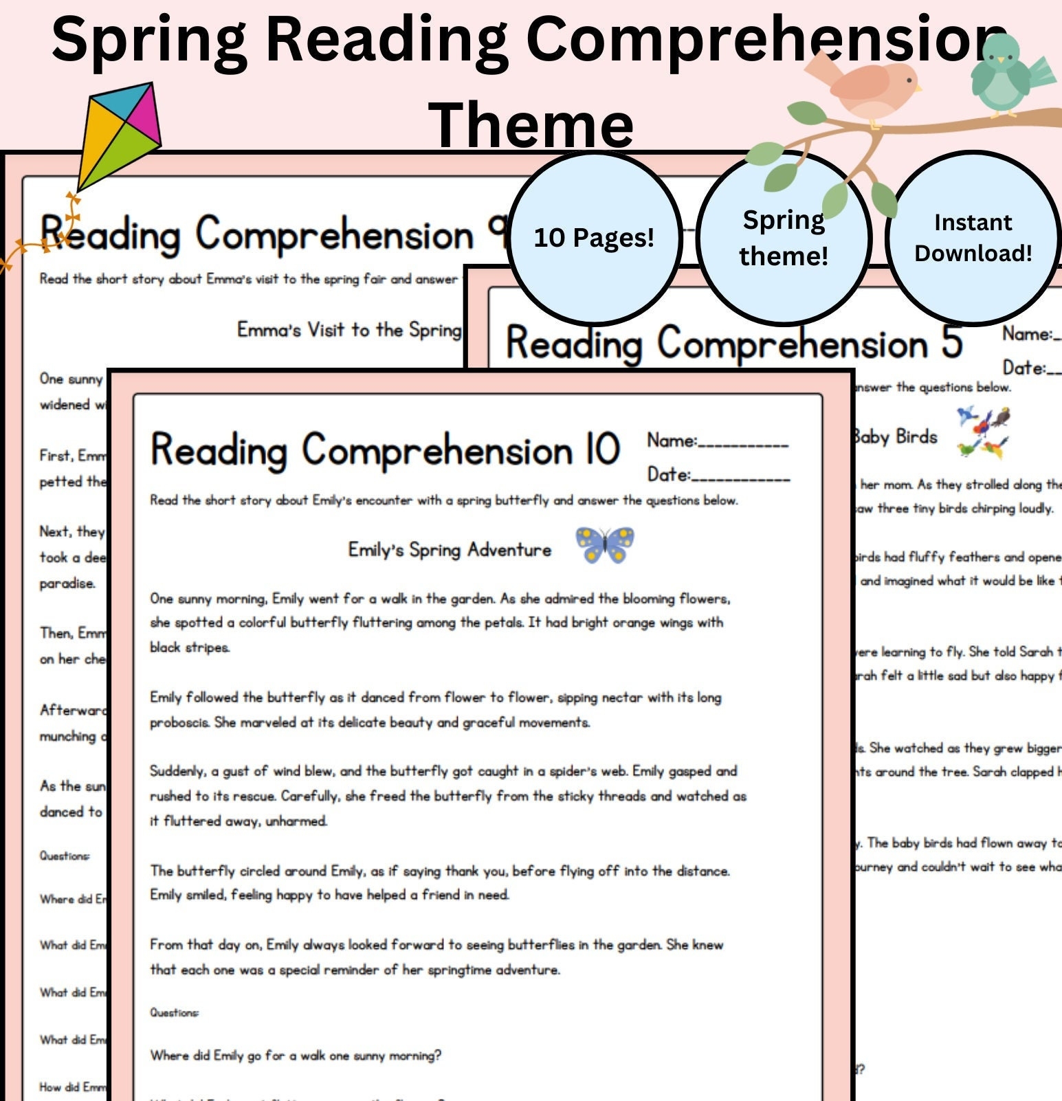 10 Spring Theme Reading Comprehension Worksheet First Grade 