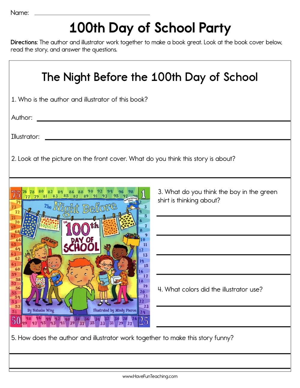 100th Day Of School Party Worksheet Have Fun Teaching
