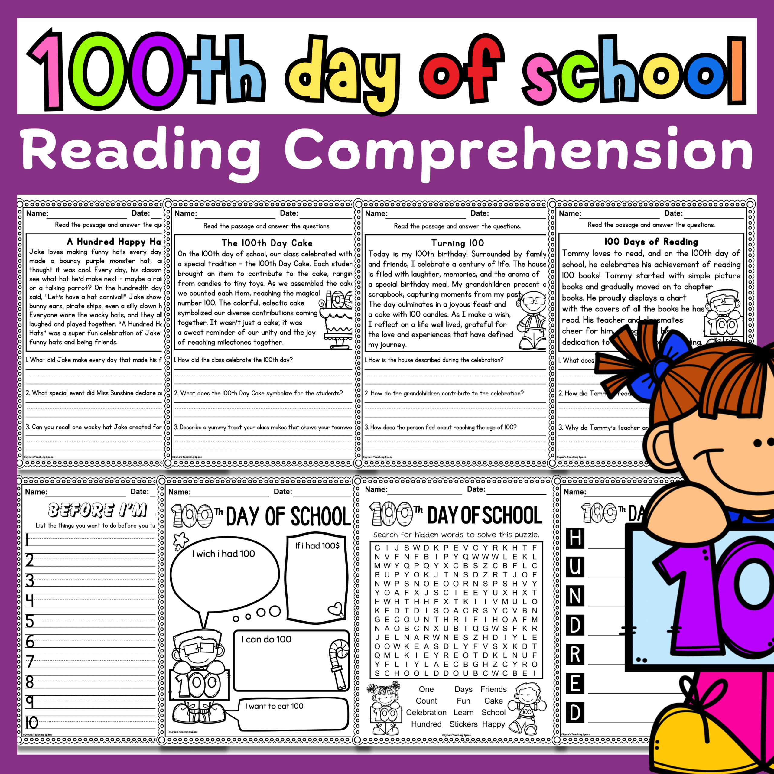 100th Day Of School Reading Comprehension Passages U0026 Questions Activities