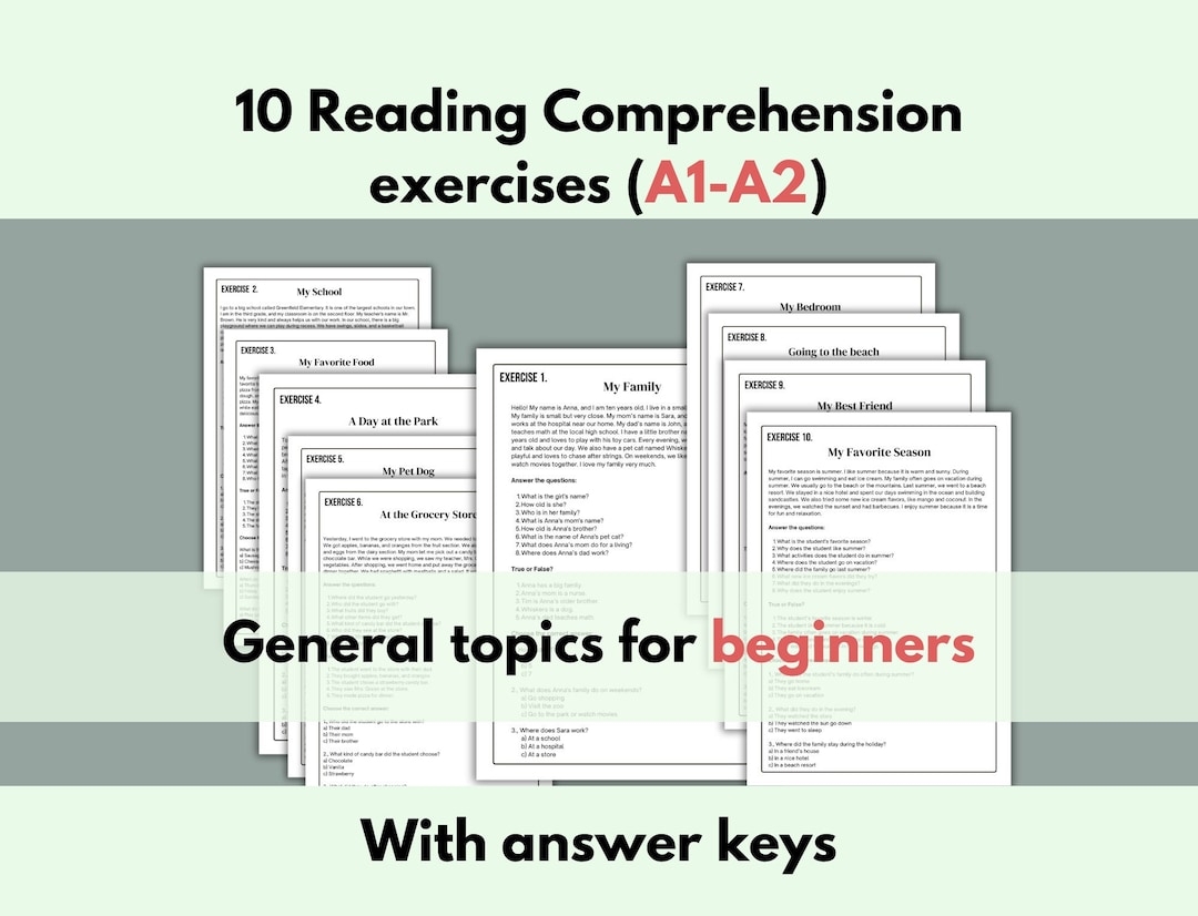 10pcs Reading Comprehension Exercises For A1 A2 Level ESL 