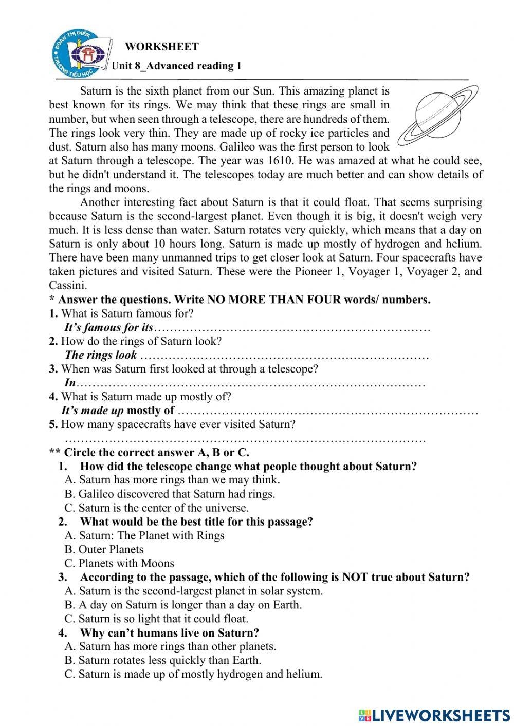 11 Advanced Reading Comprehension1 Worksheet Live Worksheets 