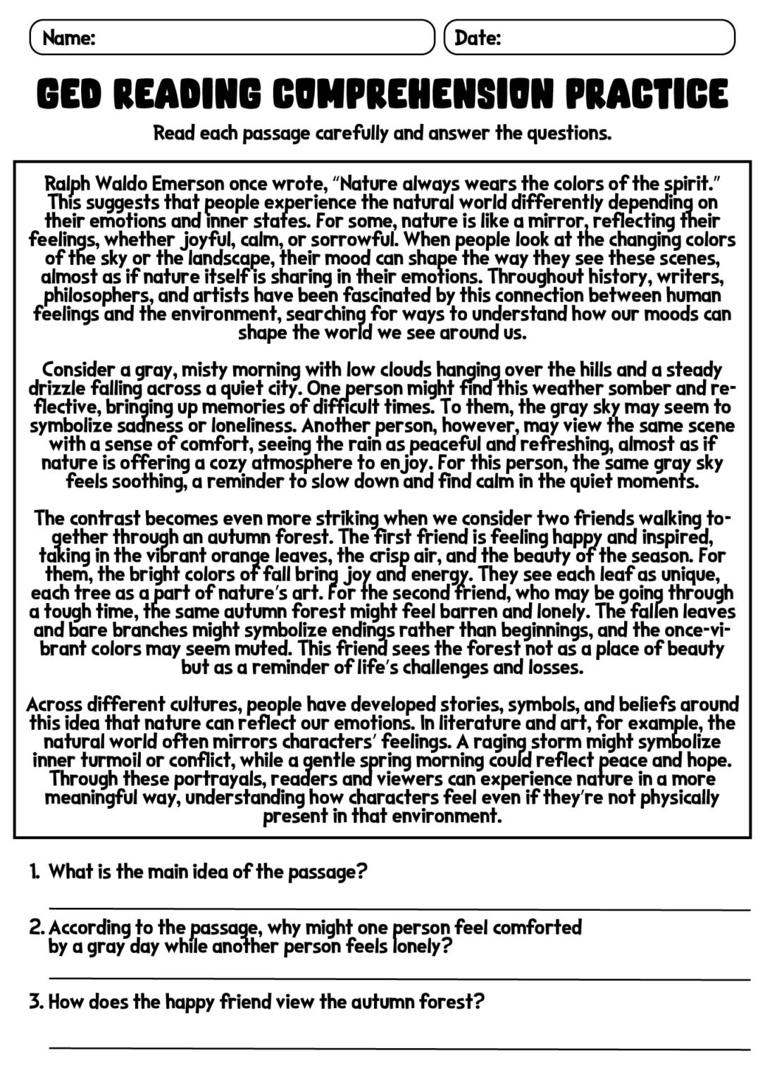 Ged Practice Reading Comprehension Worksheets - Reading Comprehension ...