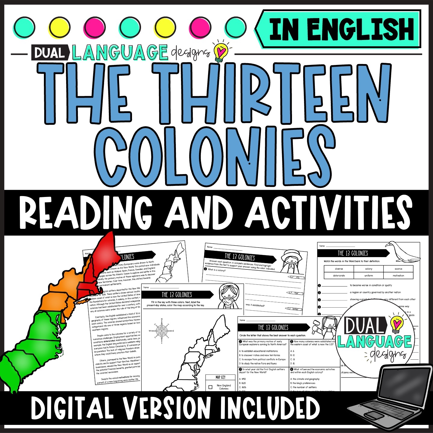 13 Colonies Reading Passage Dual Language Designs