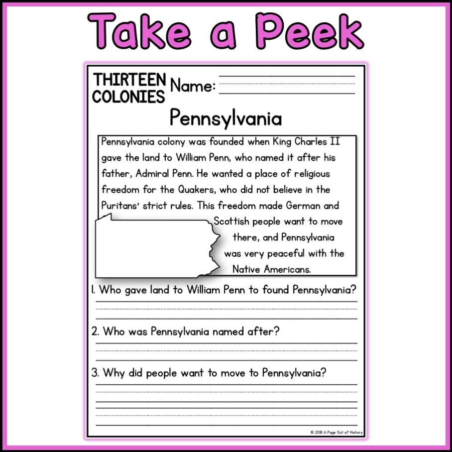 13 Colonies Social Studies Reading Comprehension Passages K 2 Made By Teachers