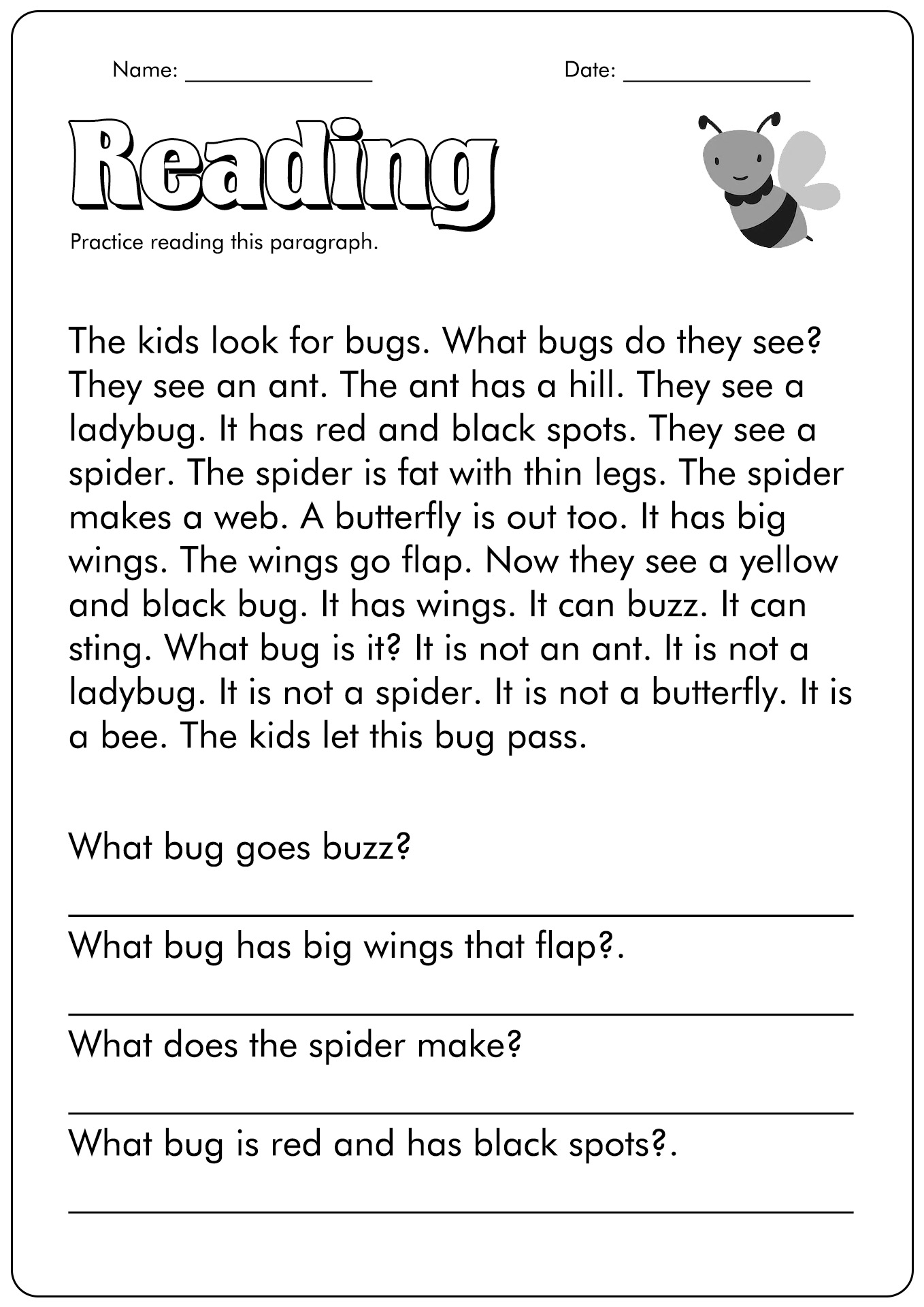 Reading Comprehension 1st Grade Worksheets Pdf