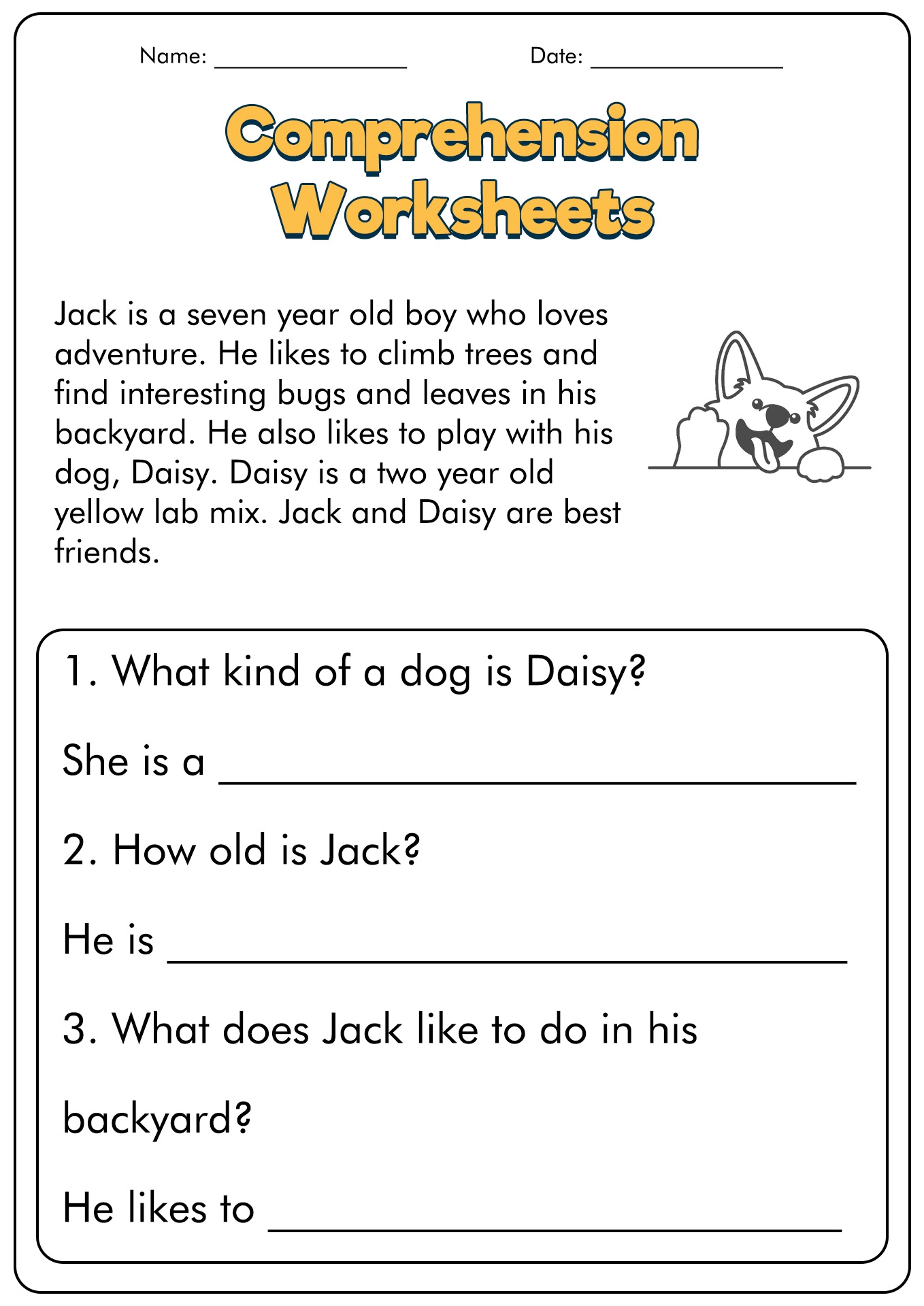Printable 1st Grade Reading Comprehension Worksheets