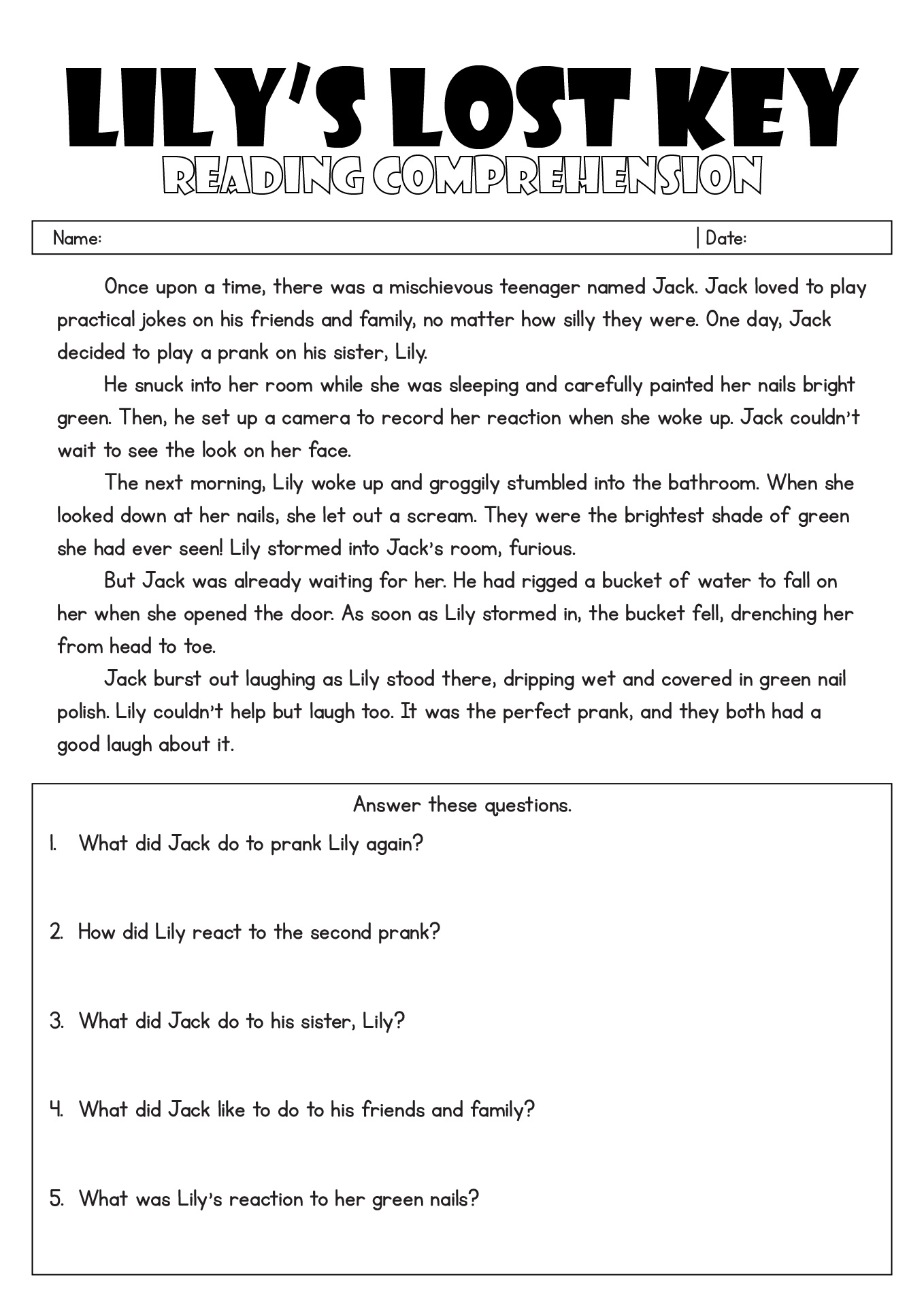 Reading Comprehension Ninth Grade Worksheets