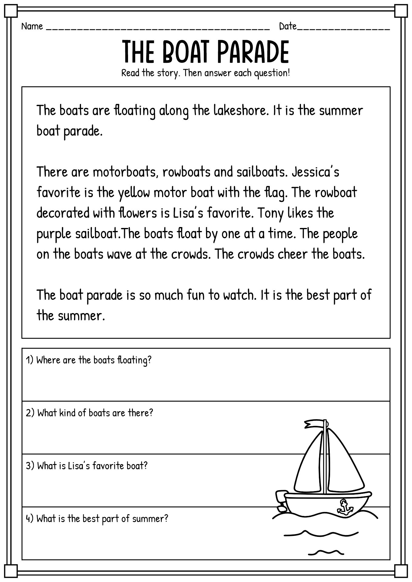 Reading Comprehension Worksheets For 2nd Grade
