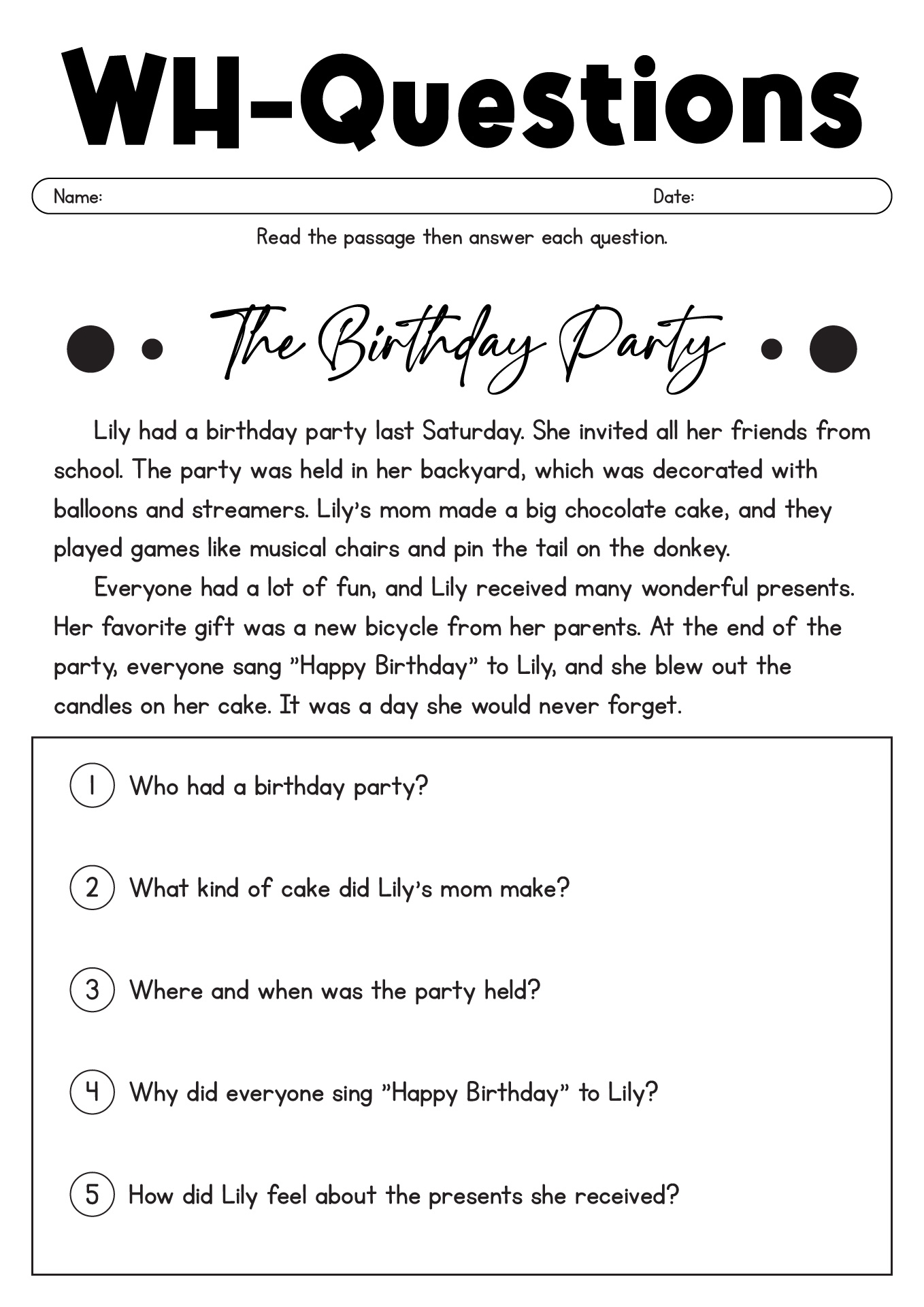 18 Wh Questions Reading Comprehension Worksheets Free PDF At Worksheeto