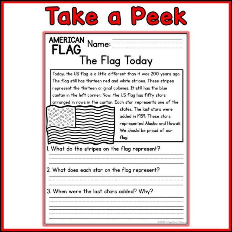 1st 2nd Grade Reading Comprehension American Flag Passages U0026 Questions Classroom Homeschool No Prep Printable Standards aligned Etsy