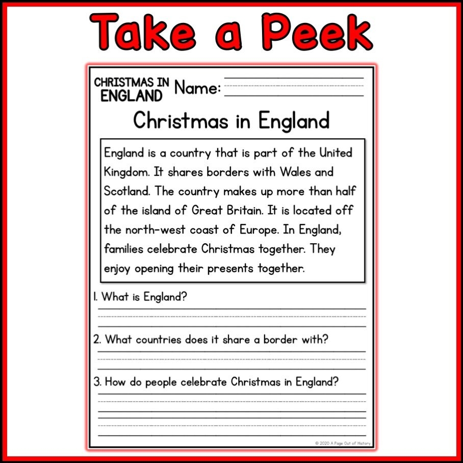 1st 2nd Grade Reading Comprehension Christmas In England 