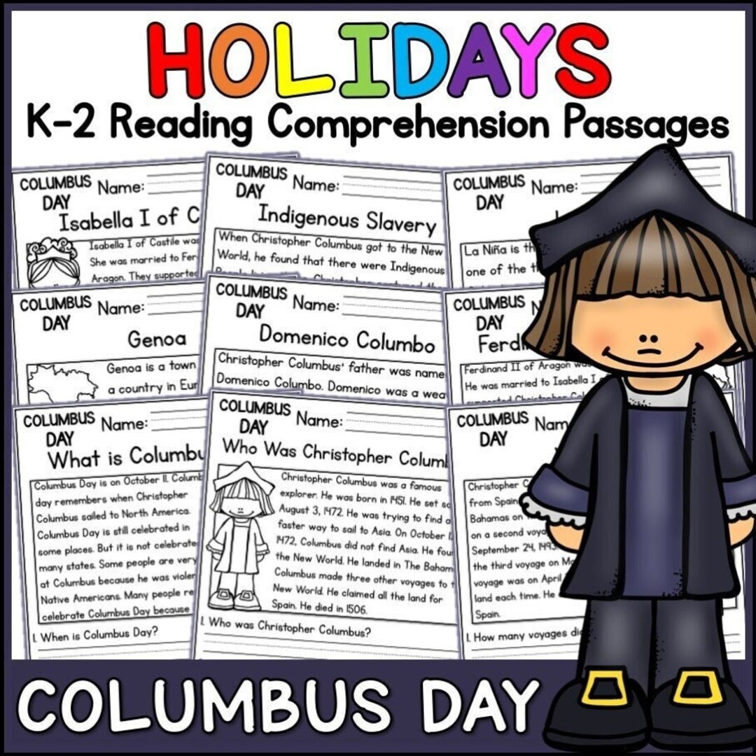 1st 2nd Grade Reading Comprehension Columbus Day Passages U0026 Questions Classroom Homeschool No Prep Printable Standards aligned Etsy