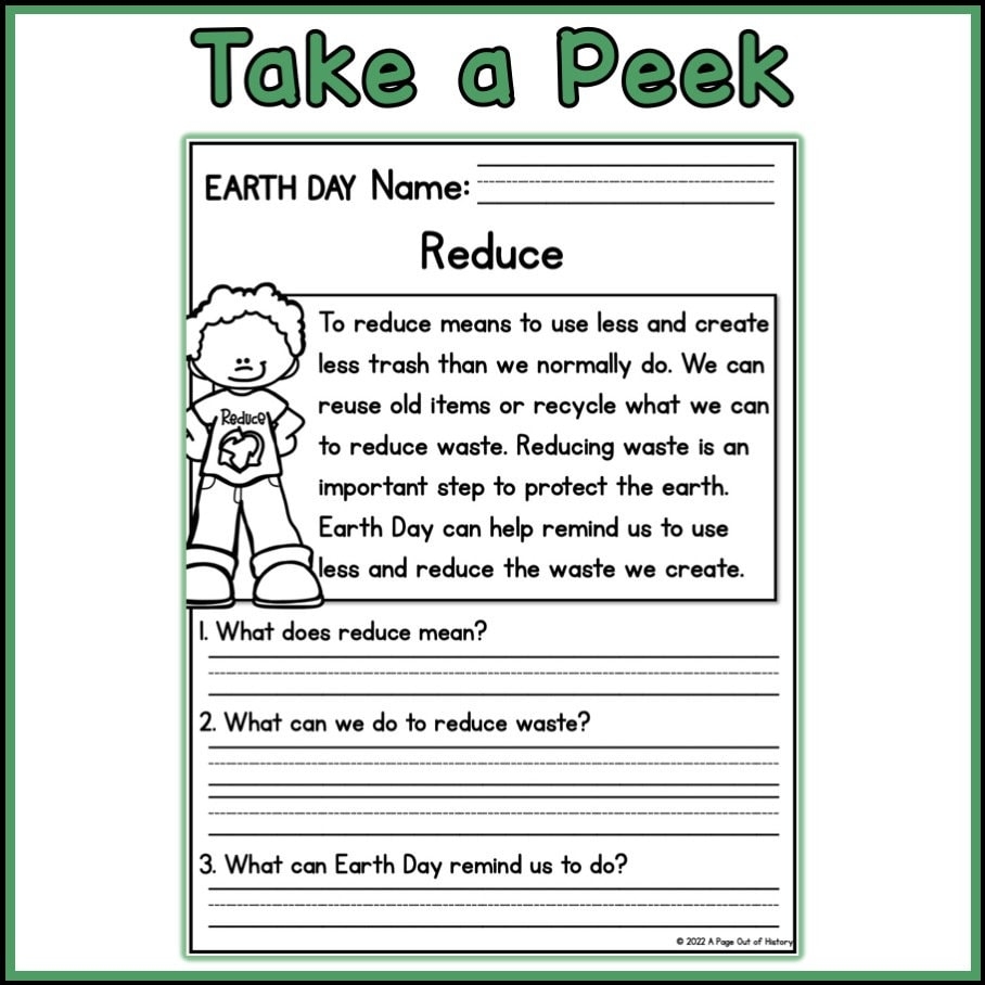 1st 2nd Grade Reading Comprehension Earth Day Passages U0026 Questions Classroom Homeschool No Prep Printable Standards aligned Etsy