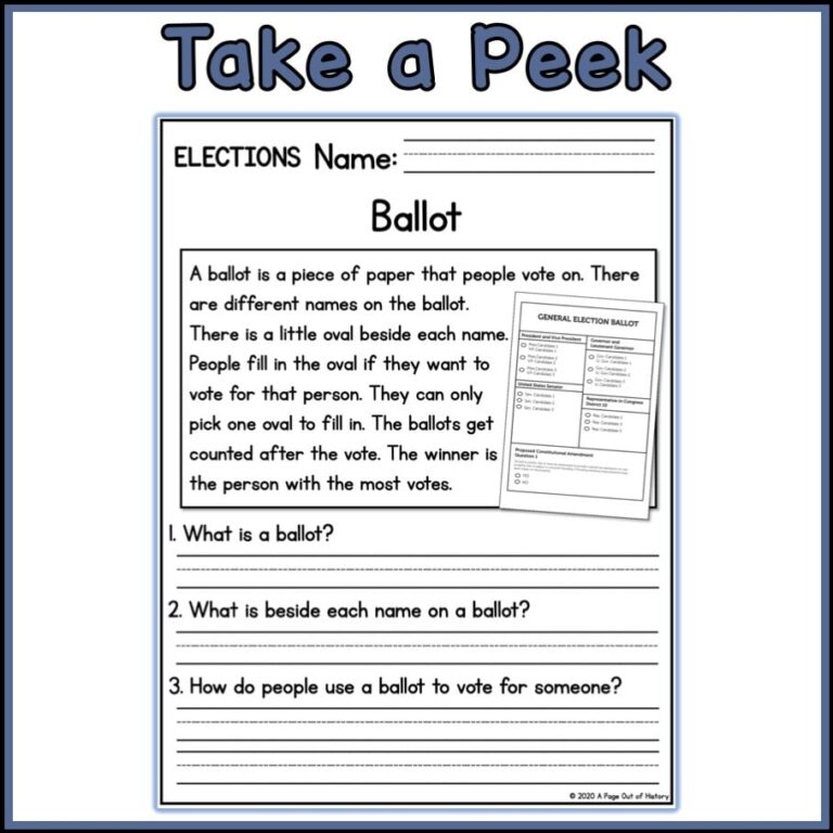 1st 2nd Grade Reading Comprehension Elections Passages 