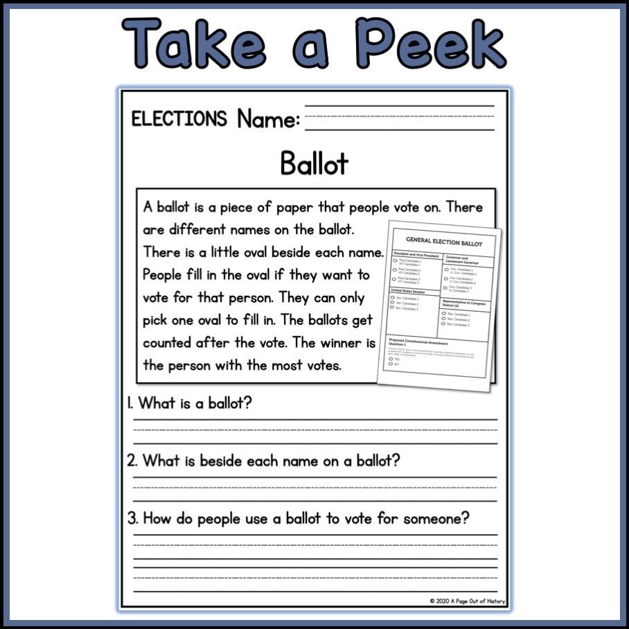 1st 2nd Grade Reading Comprehension Elections Passages U0026 Questions Classroom Homeschool No Prep Printable Standards aligned Etsy