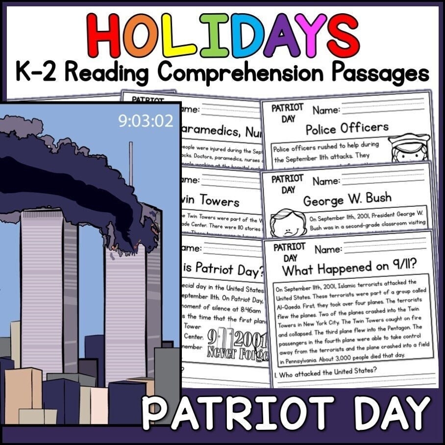 1st 2nd Grade Reading Comprehension September 11th 9 11 Patriot Day Passages U0026 Questions Classroom Homeschool No Prep Printable Etsy
