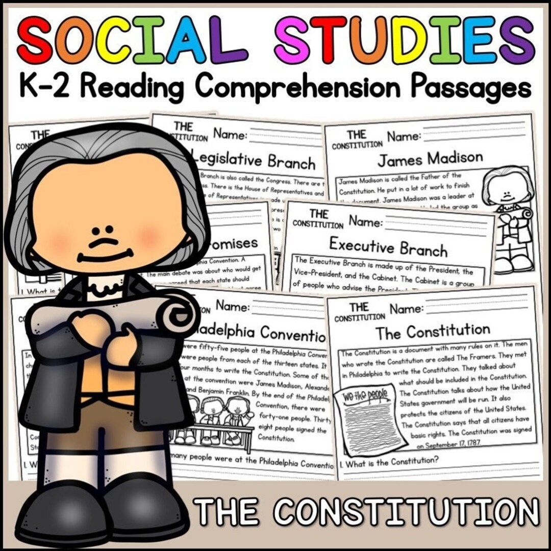1st 2nd Grade Reading Comprehension US Constitution Passages 