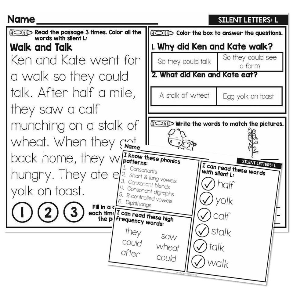 1st Grade Decodable Phonics Passage Silent Letters L Lucky Little Learners