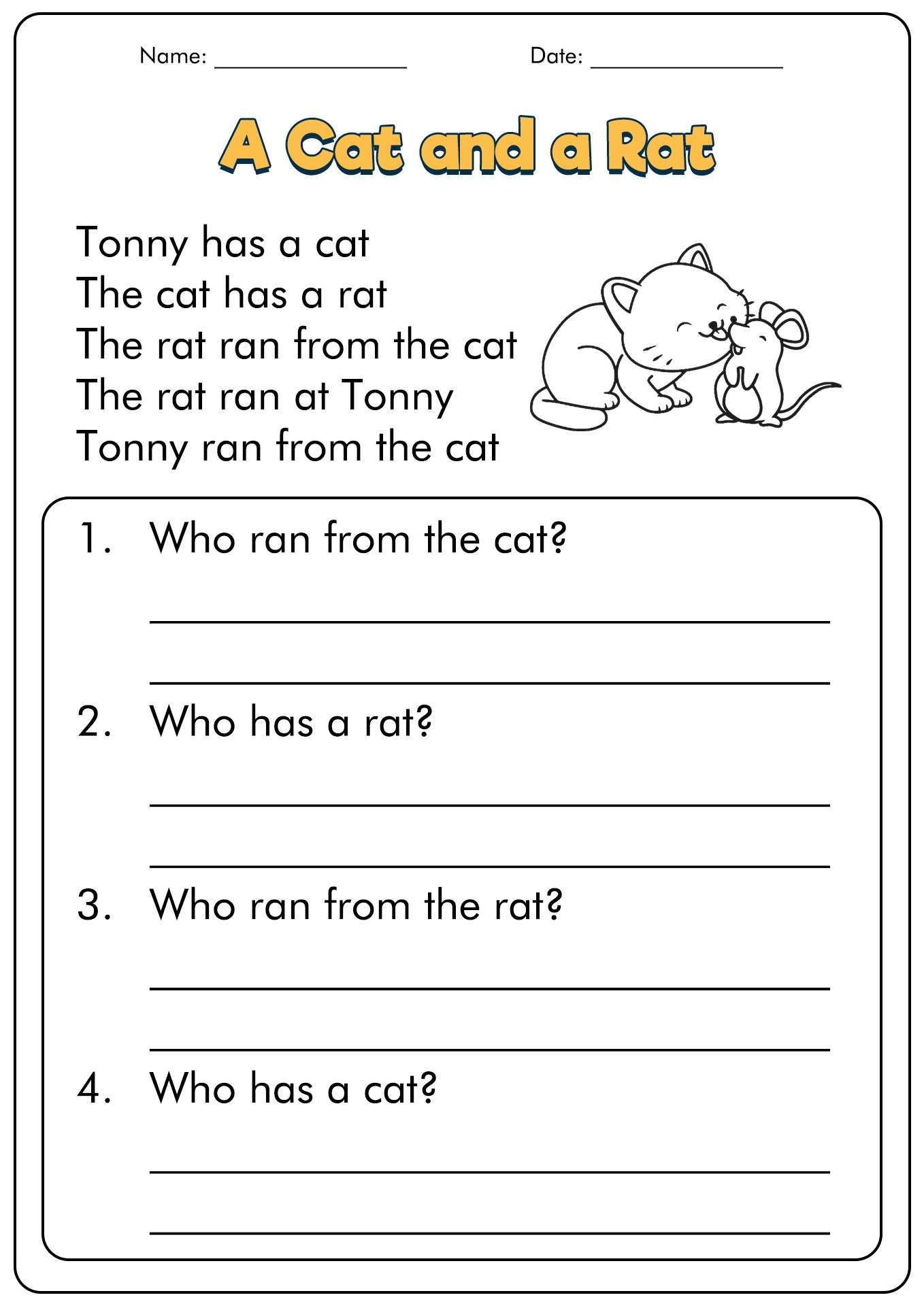 1st Grade Reading Comprehension Free Printable Worksheets 