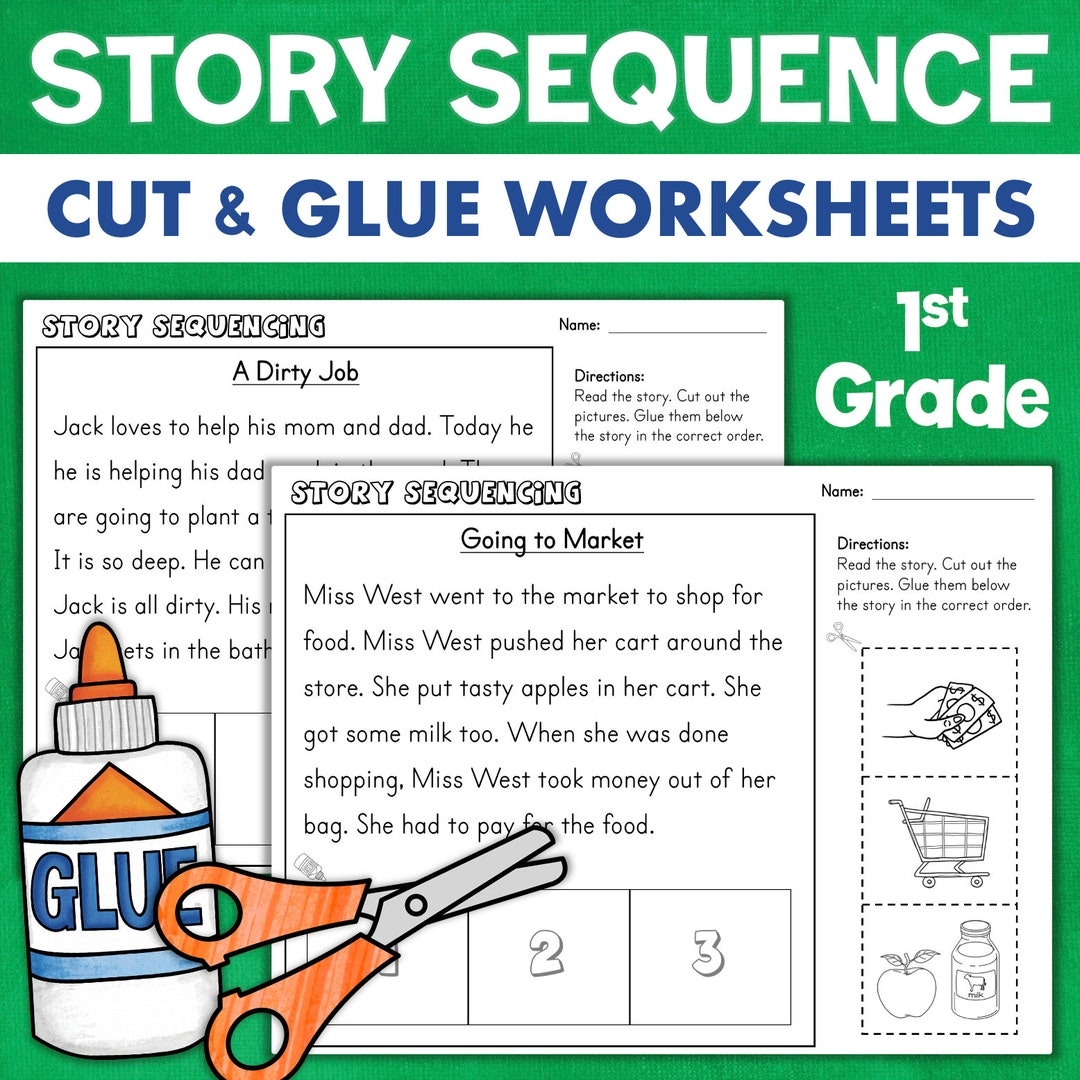 1st Grade Reading Comprehension Story Sequencing Cut U0026 Glue Worksheets Homeschool Printables Learn To Read Etsy