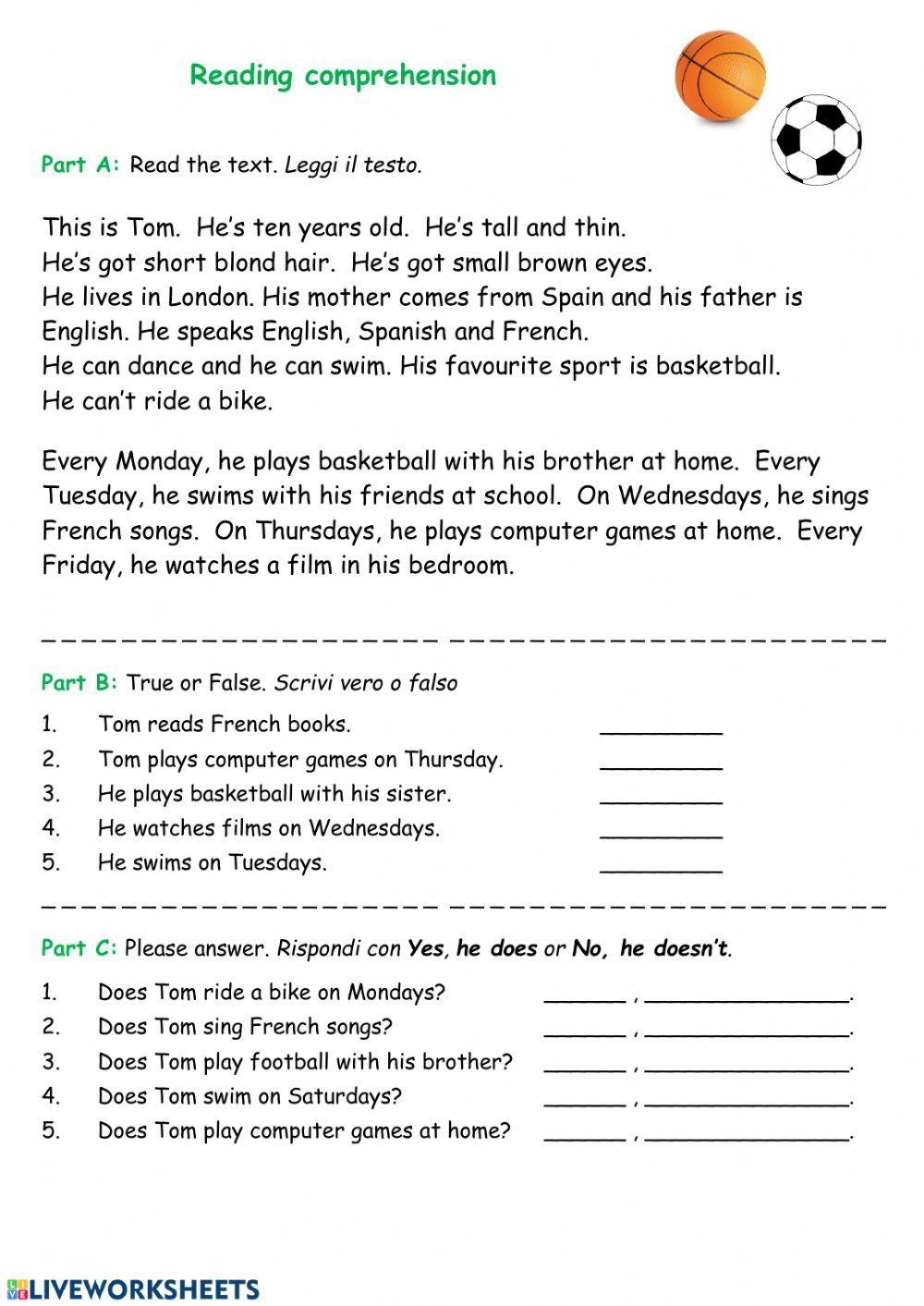 Reading Comprehension Worksheets For Adults Esl