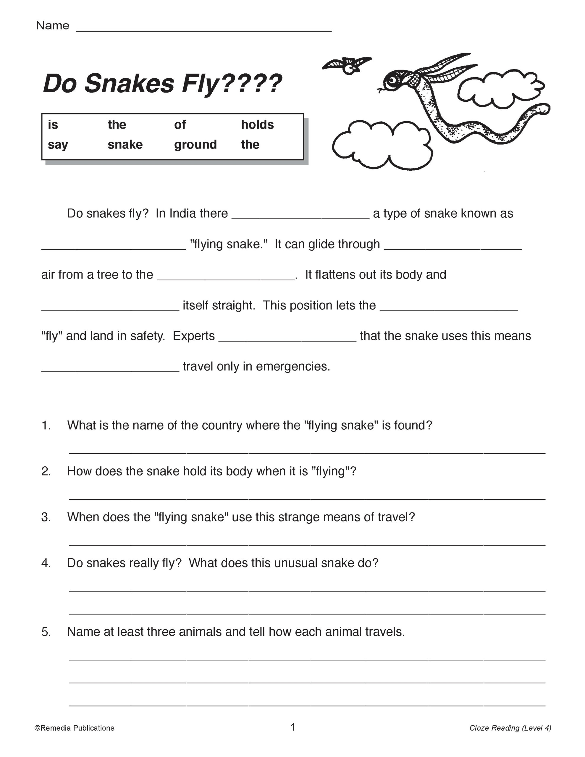20 Cloze Passages And Comprehension Questions For Reading Level 5 