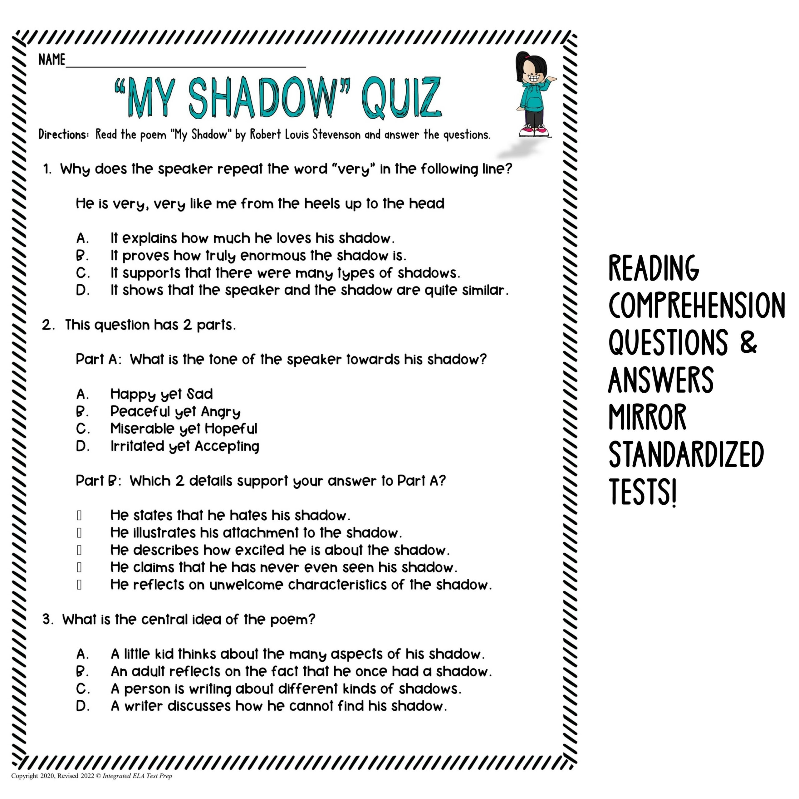 4th Grade Poetry Reading Comprehension Worksheets