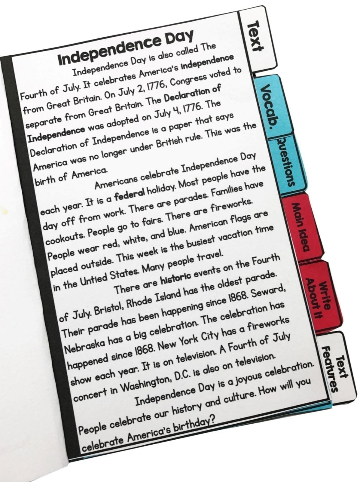 4th Of July Comprehension Flip Book Activities 2nd U0026 3rd Grade