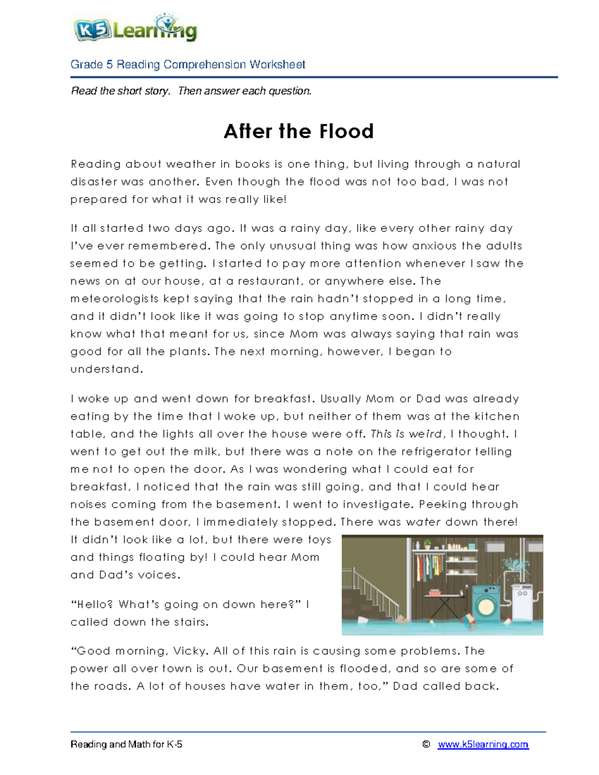 K 5 Reading Comprehension Worksheets