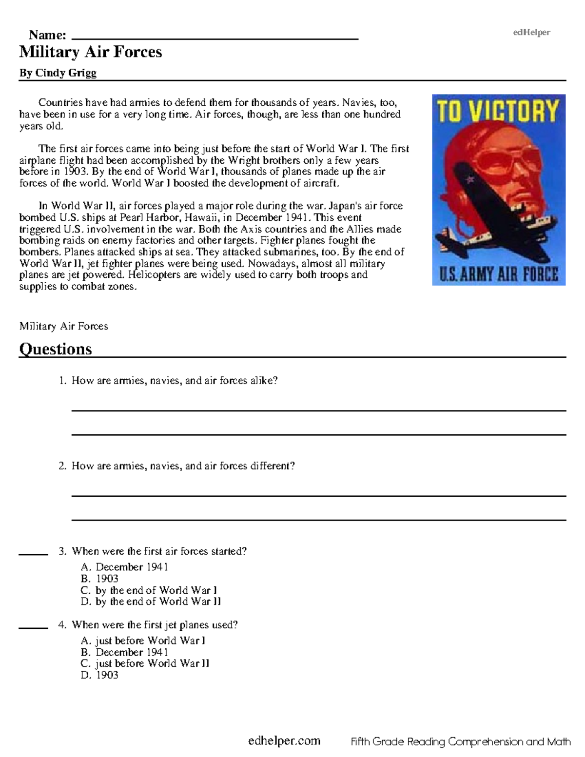 Edhelper Reading Comprehension Worksheets