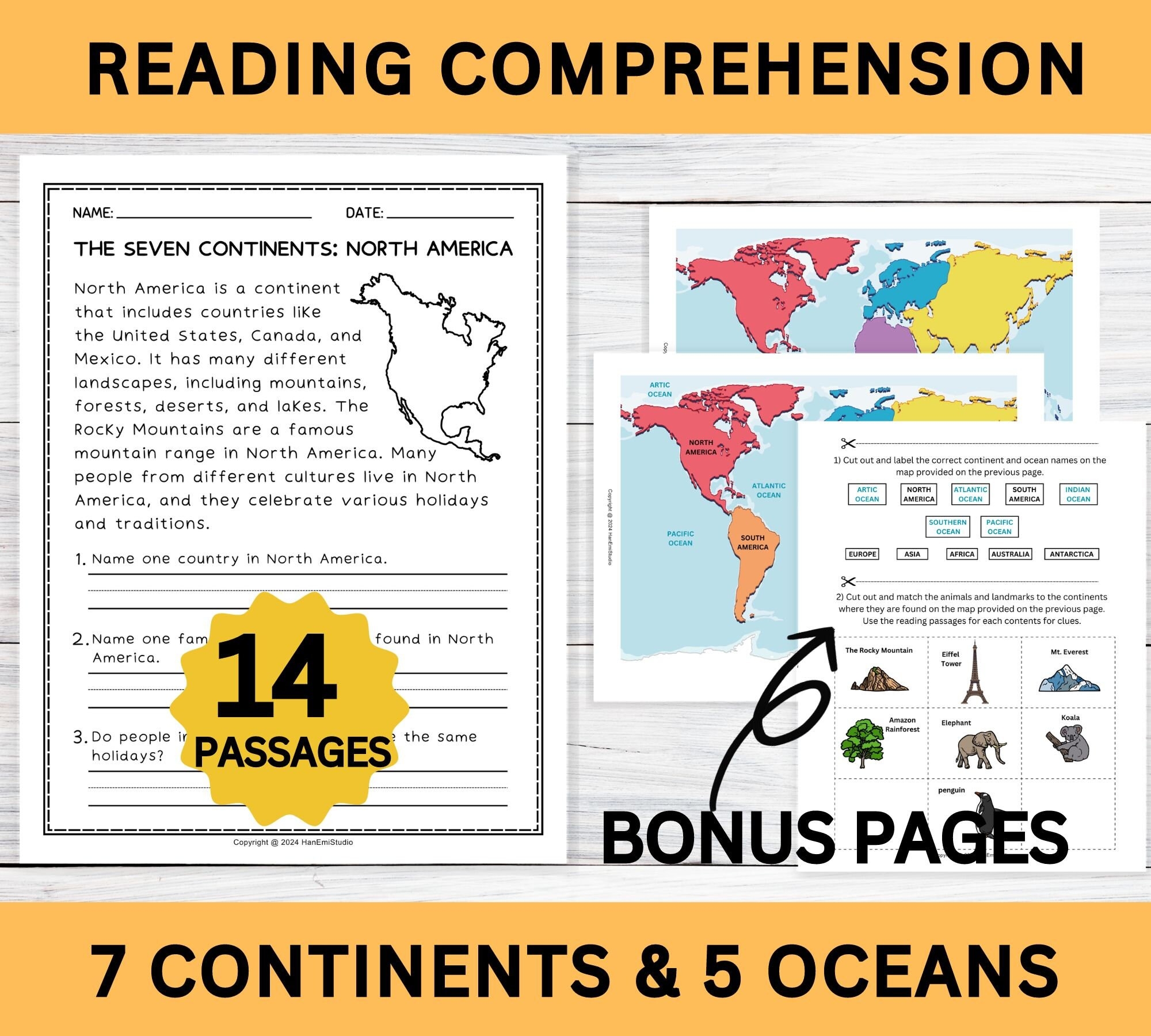 7 Continents And 5 Oceans Reading Comprehension Worksheets Geography Worksheets For Kids Social Studies Reading Comprehension Worksheets Etsy