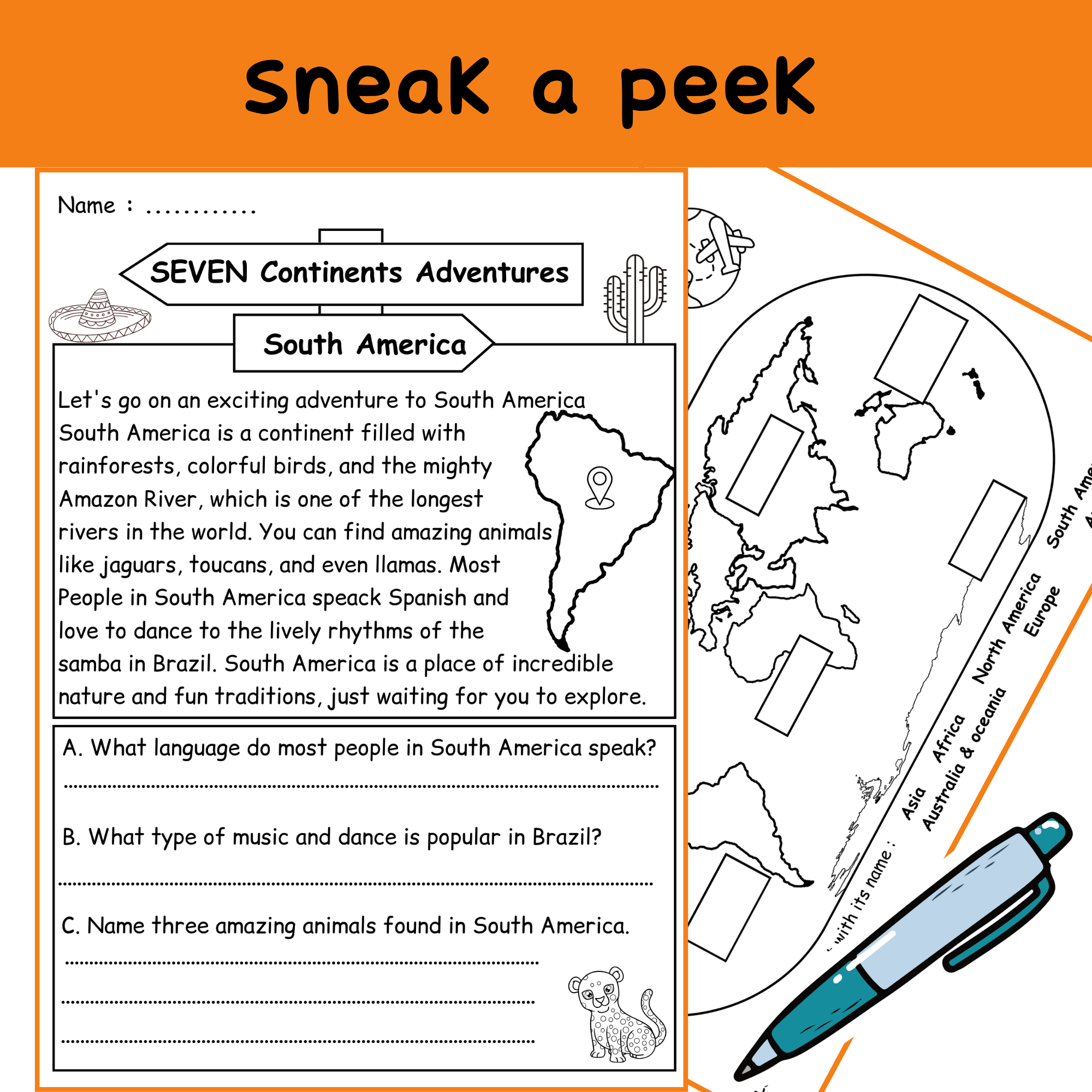 7 Continents Reading Comprehension Passages K 2 Social Studies Made By Teachers