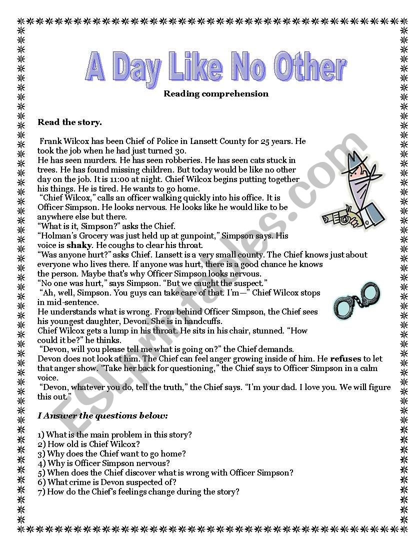 A Day Like No Other reading Comprehension Vocabulary Exercises Worksheets Library
