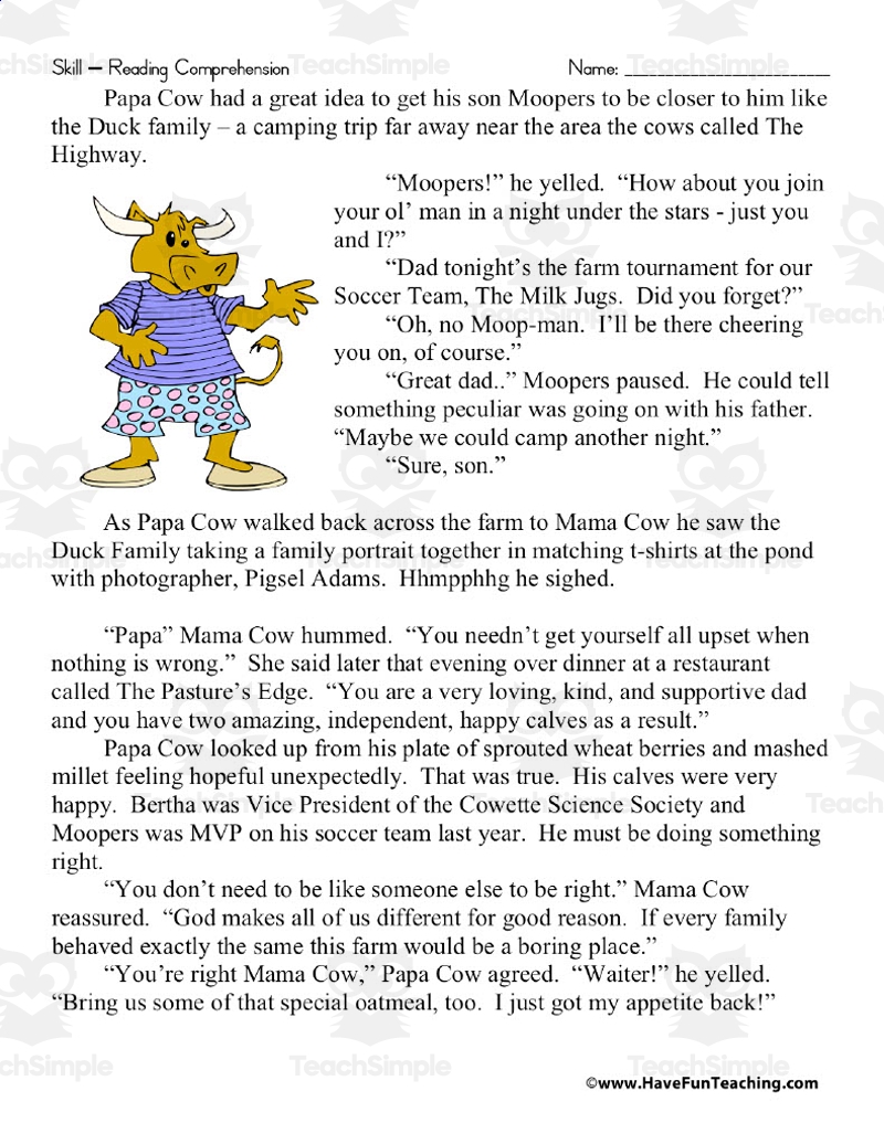 A Family Recipe Reading Comprehension Worksheet By Teach Simple