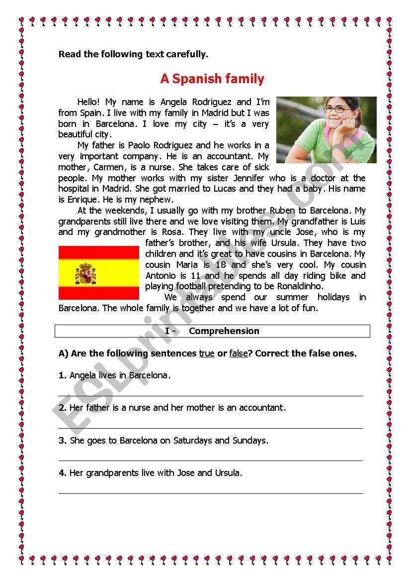 A Spanish Family ESL Worksheet By Ladybug