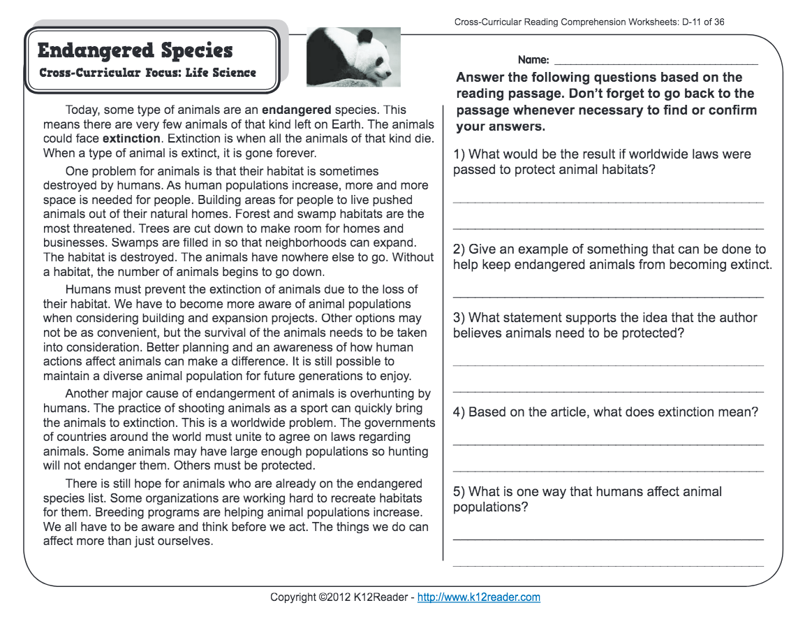 K12reader 5th Grade Reading Comprehension Worksheets