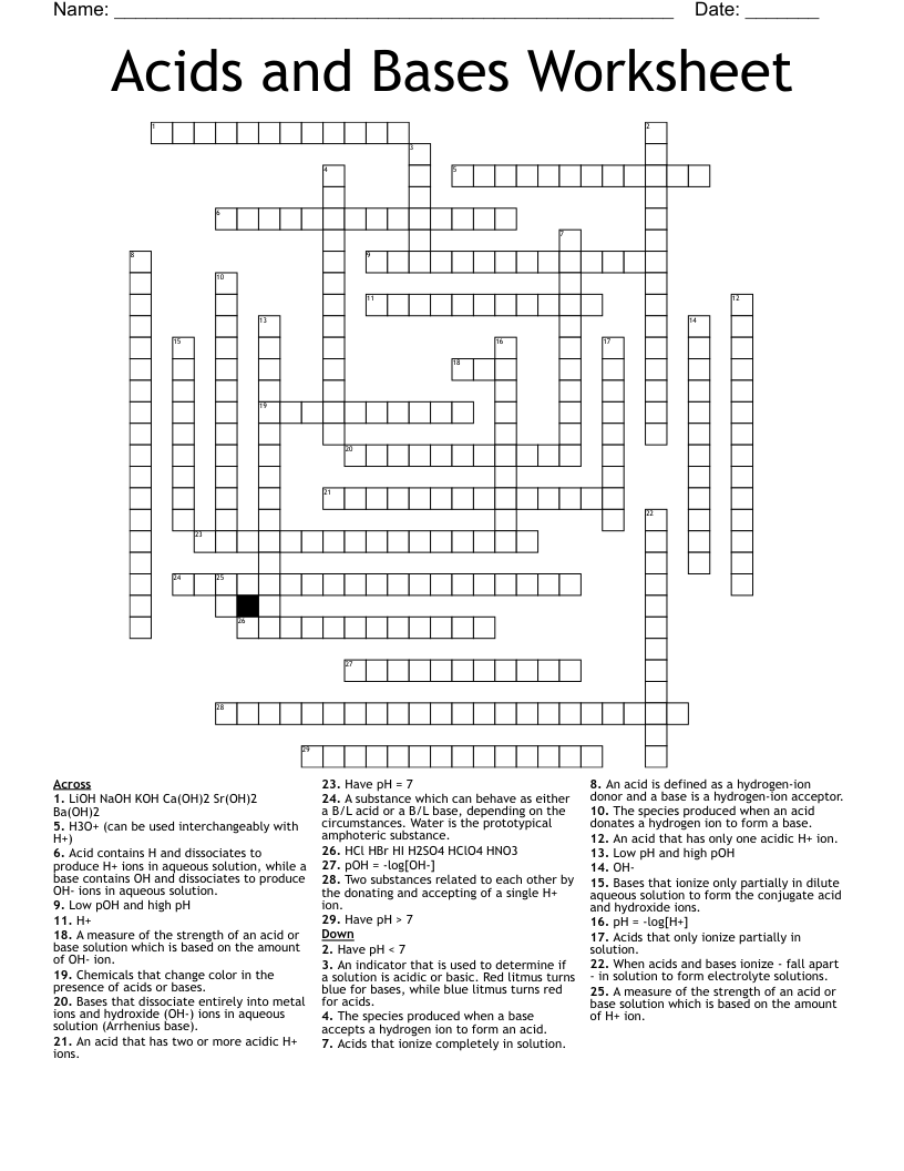Acids And Bases Reading Comprehension Worksheets