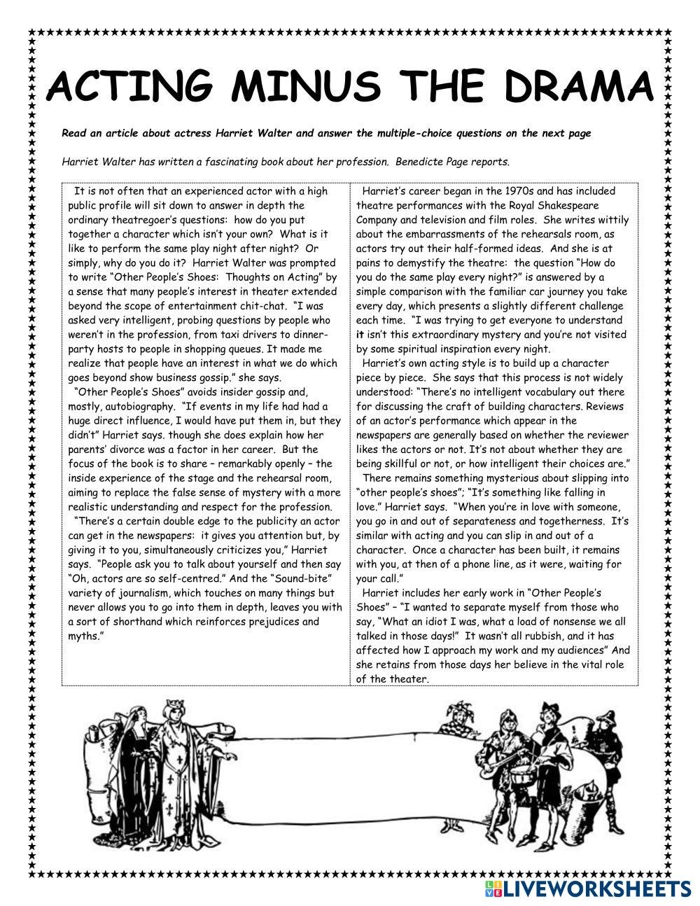Acting Minus The Drama B2 Reader Movies Live Worksheets Worksheets Library