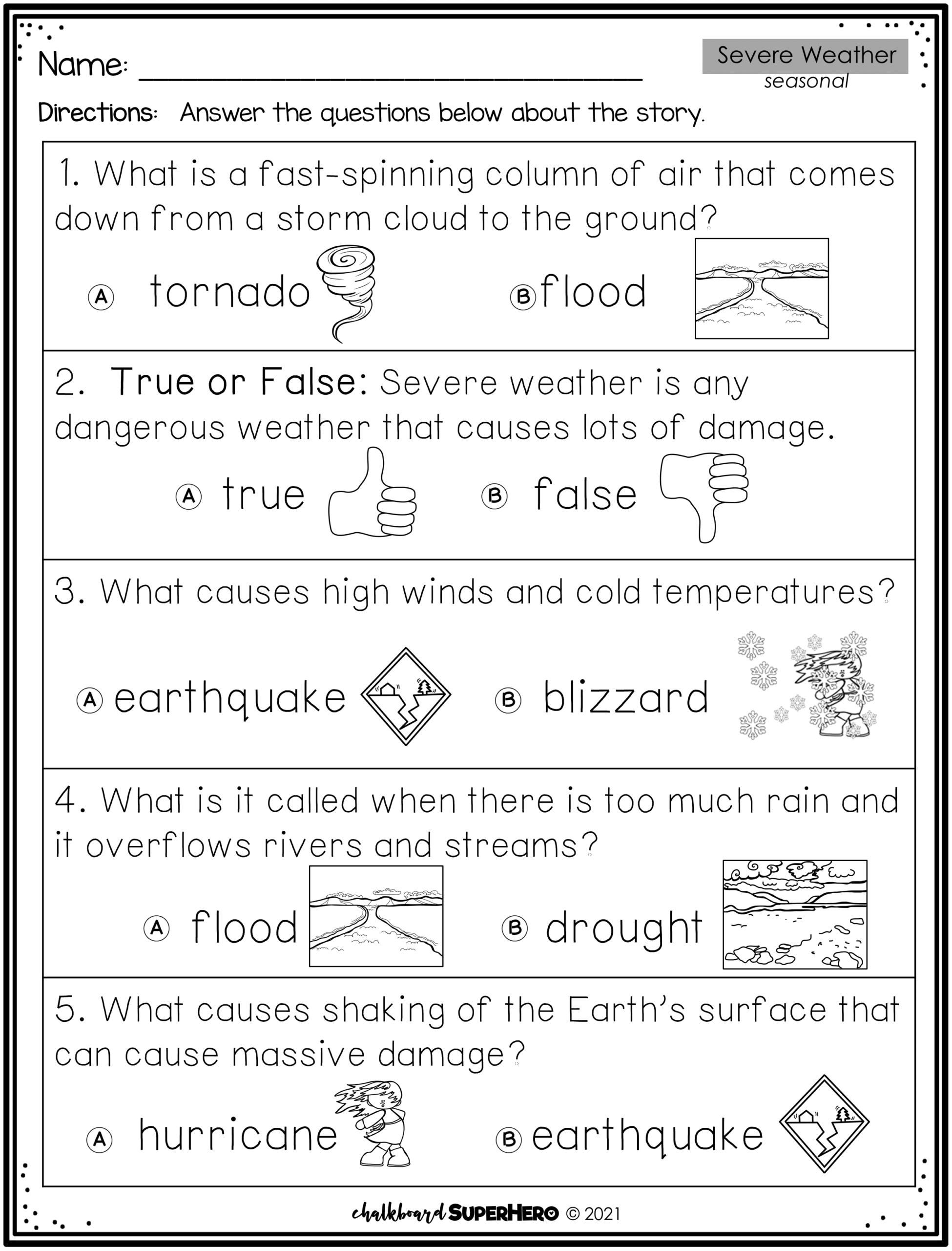 Severe Weather Reading Comprehension Worksheets Pdf
