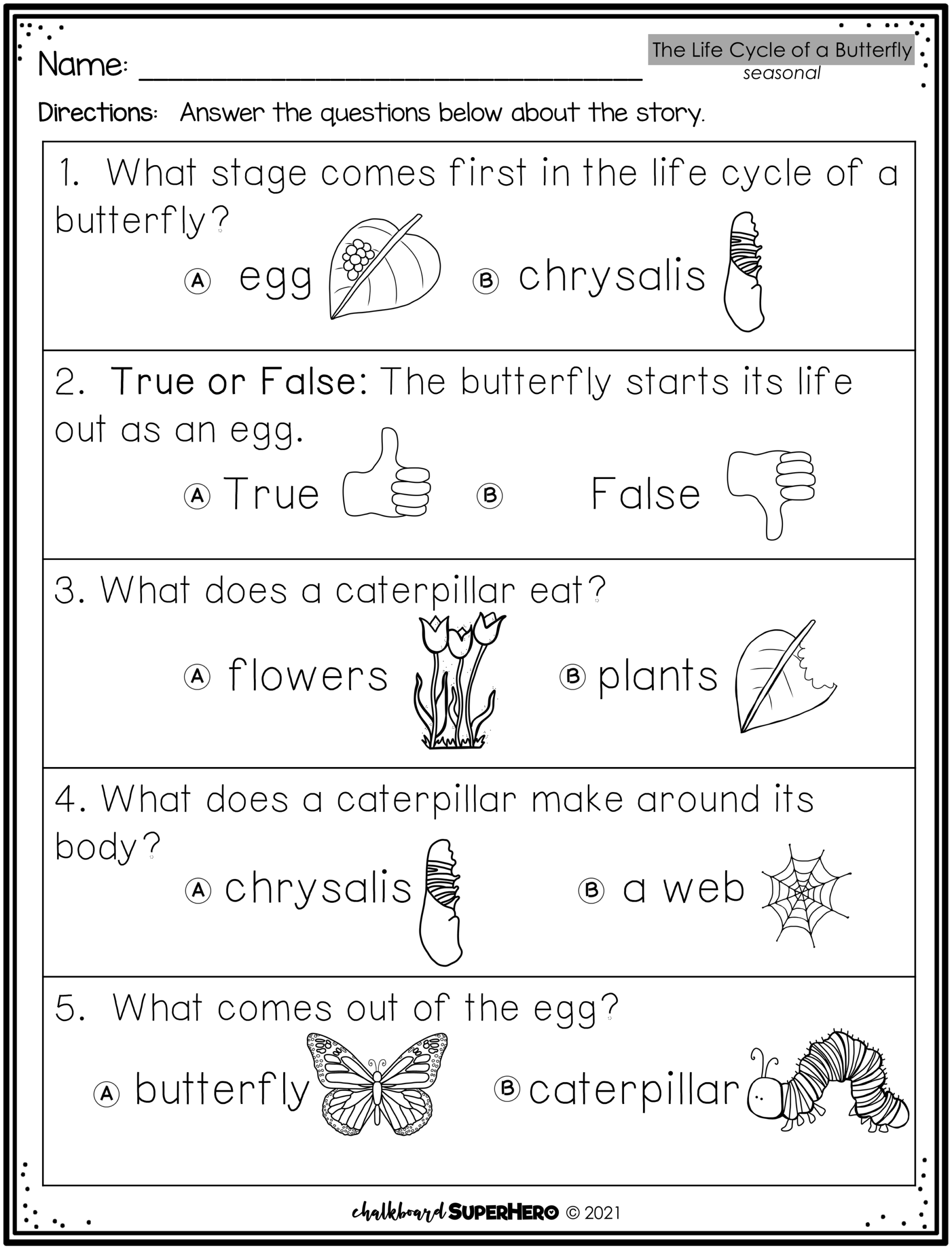 Butterfly Reading Comprehension Worksheets