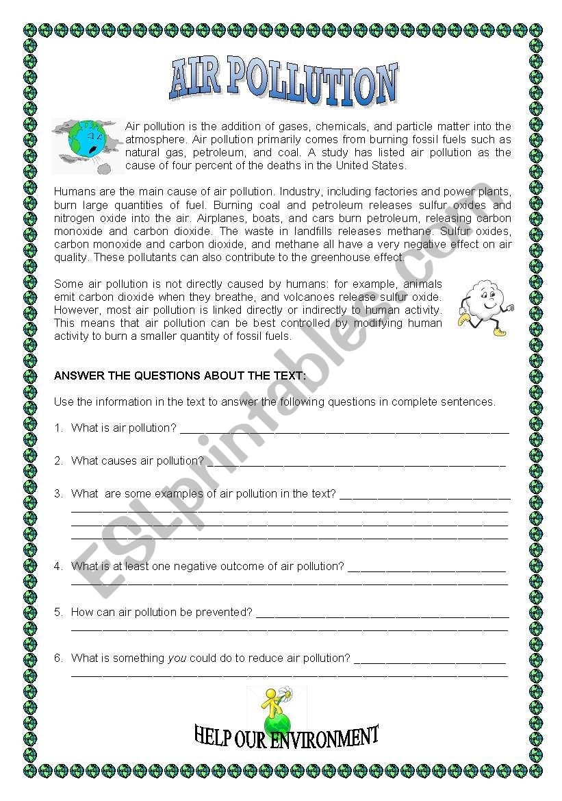 AIR POLLUTION ESL Worksheet By Sandrami60