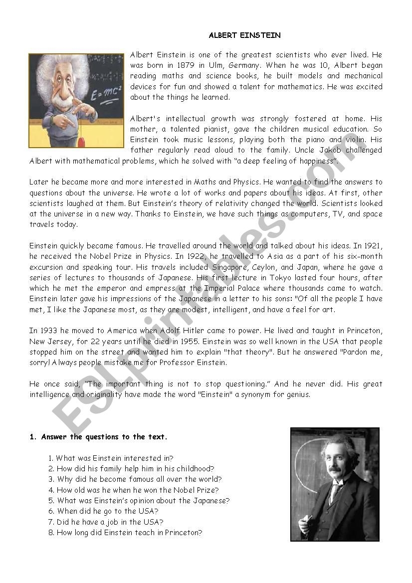 Theory Of Relativity Reading Comprehension Worksheet