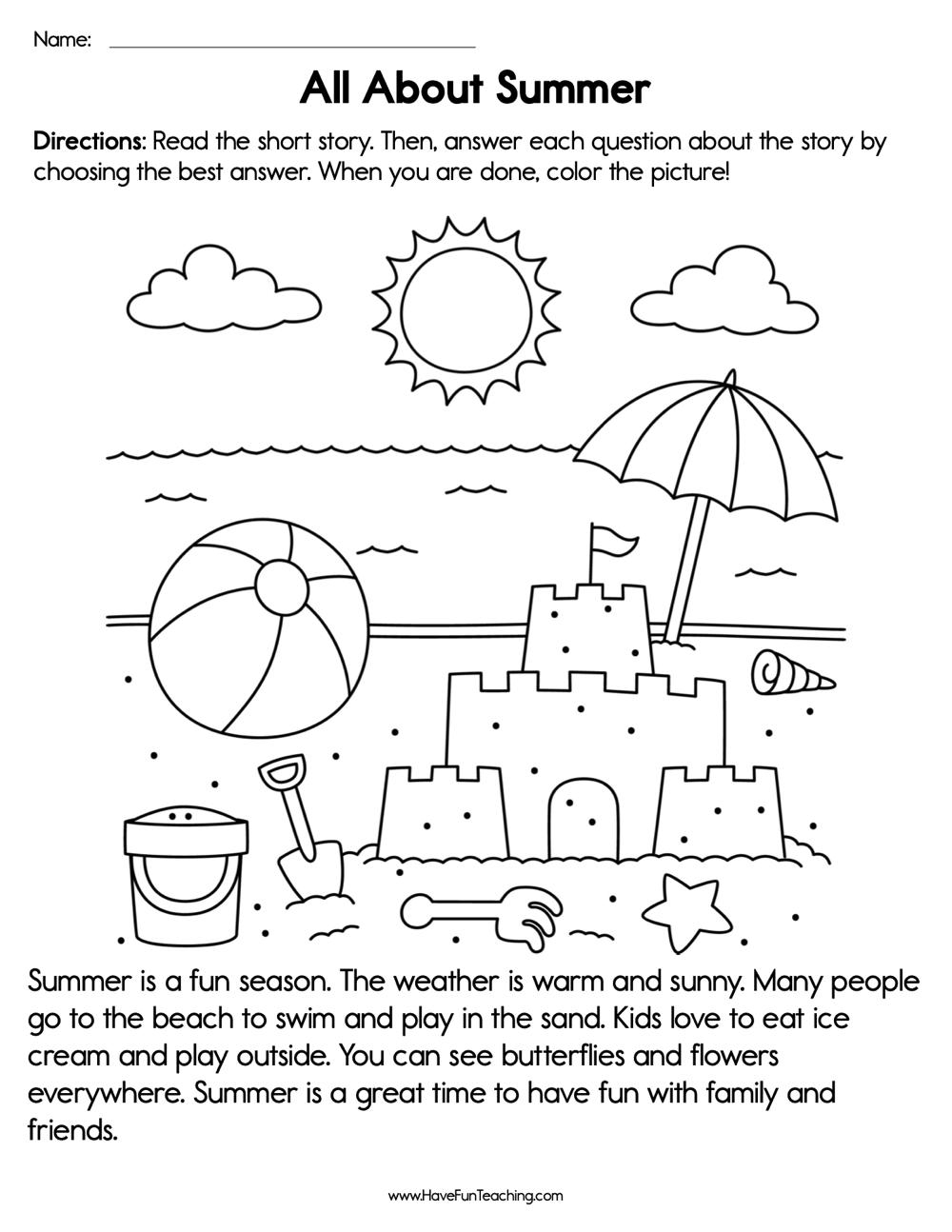 Reading Comprehension Worksheets Pre K