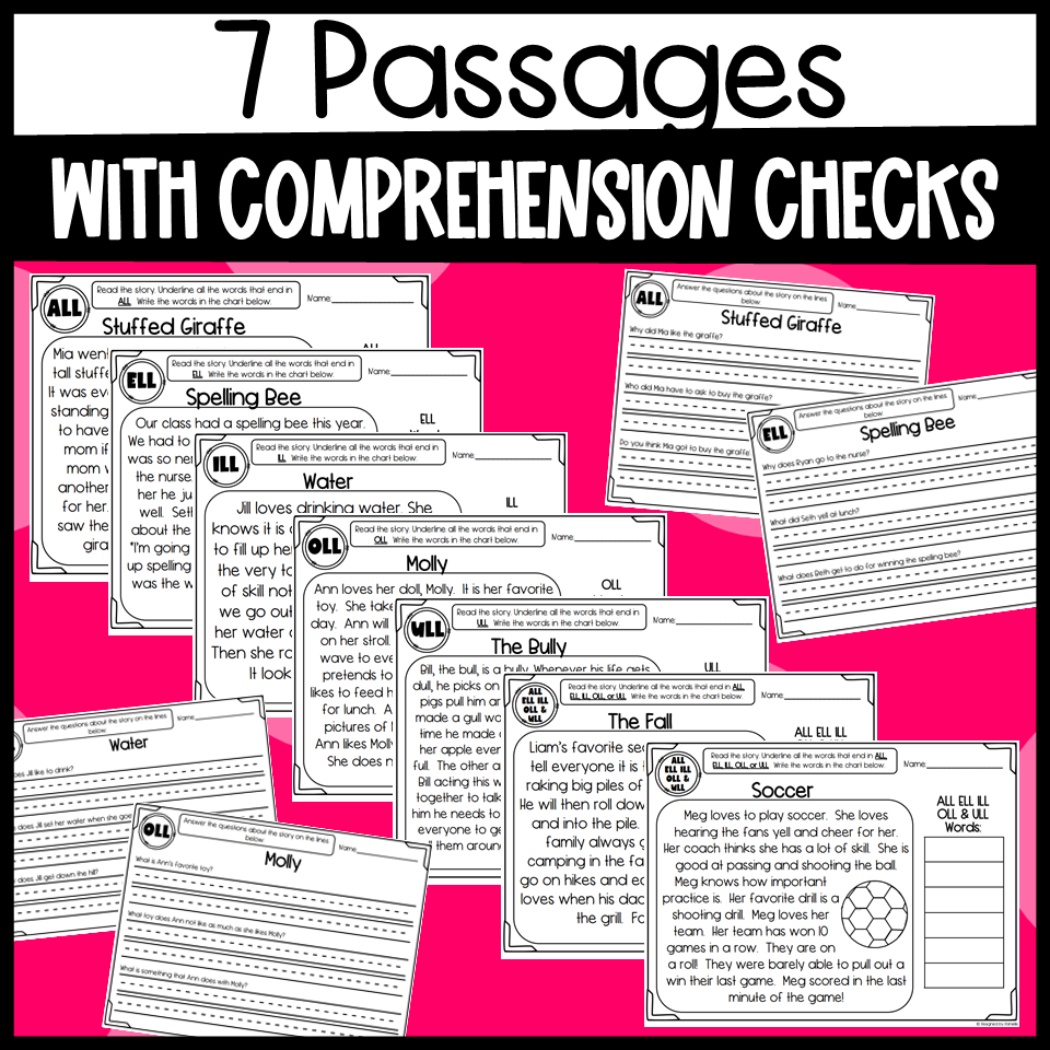ALL ELL ILL OLL And ULL Word Family Phonics Reading Passages Made By Teachers