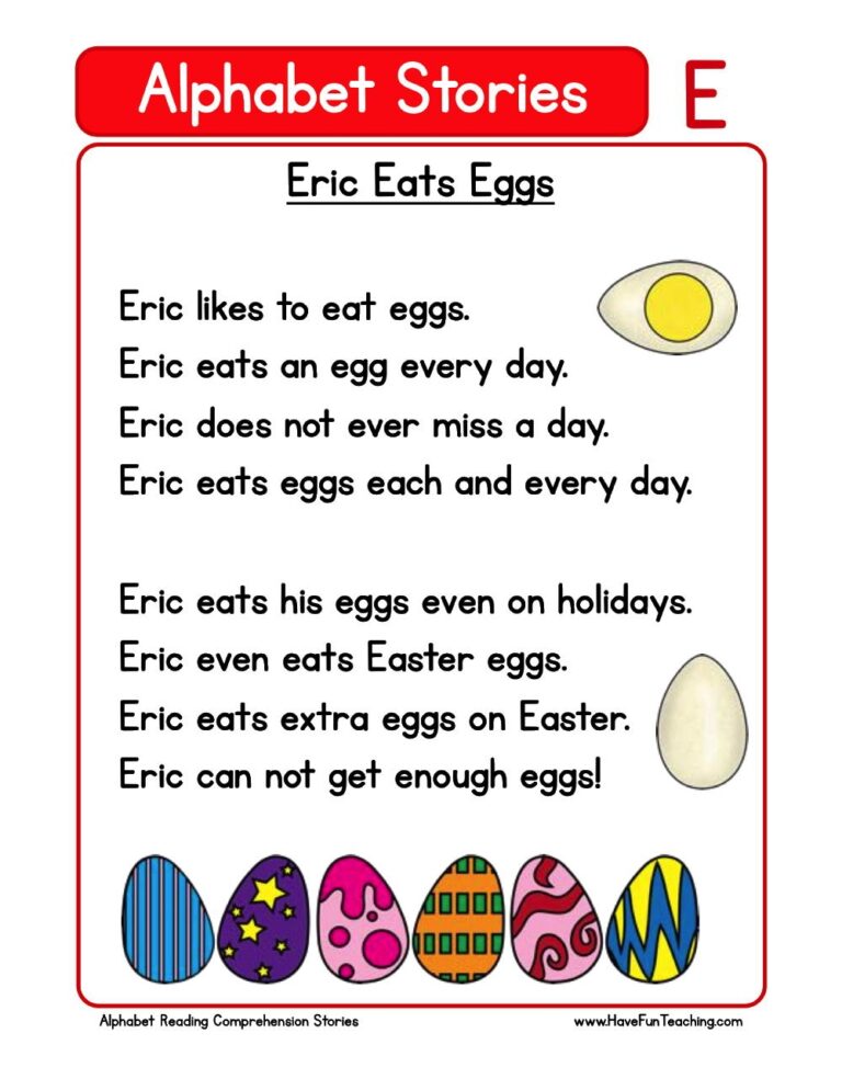 Alphabet Stories Letter E Reading Comprehension Worksheet Have Fun Teaching