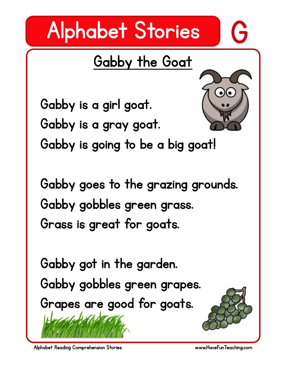 Alphabet Stories Letter G Reading Comprehension Worksheet Have Fun Teaching