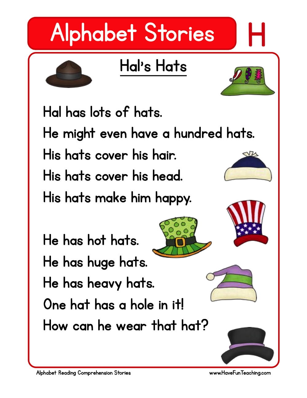 Alphabet Stories Letter H Reading Comprehension Worksheet Have Fun Teaching