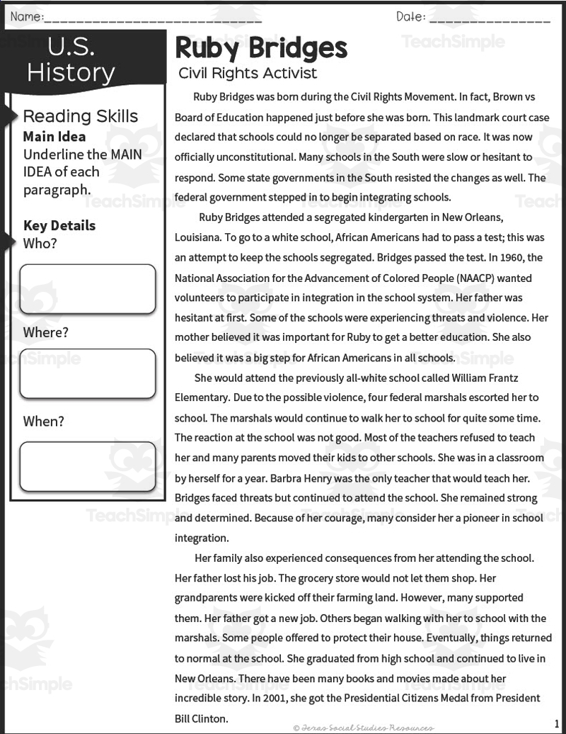 History Reading Comprehension Worksheets Pdf