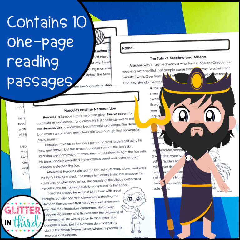 Ancient Greek Mythology Reading Comprehension Passages Glitter 