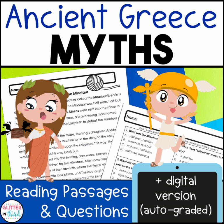 Ancient Greek Mythology Reading Comprehension Passages Glitter In Third